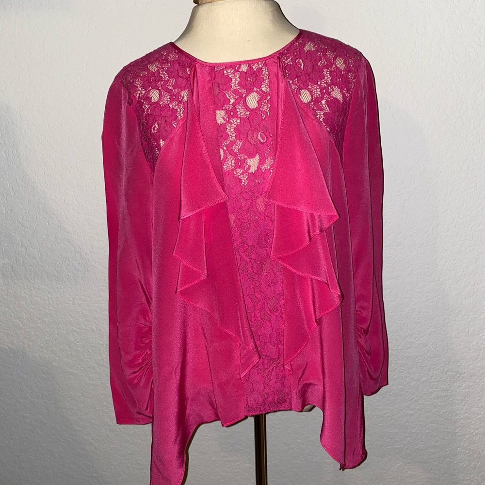 BCBG Lilliana Silk and Lace Patchwork Blouse Sz S